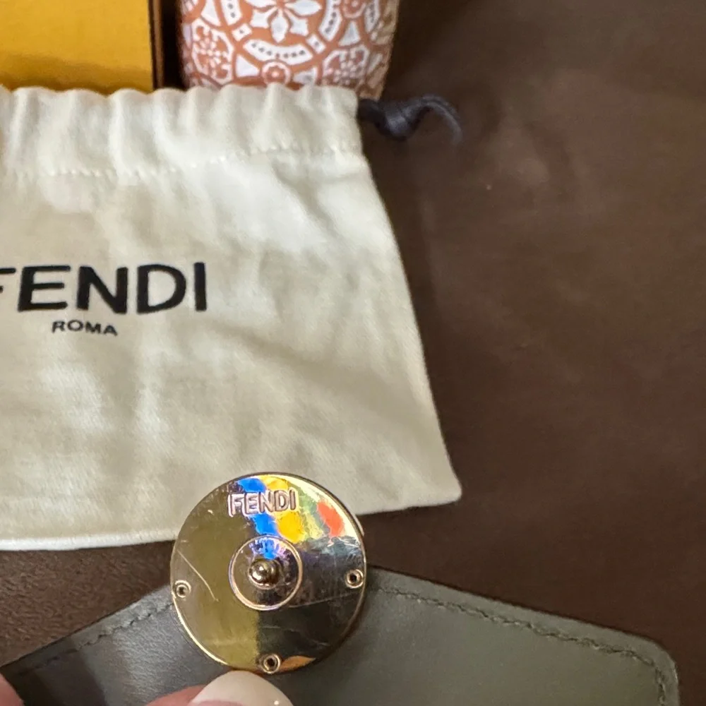 Fendi Olive Green Trifold Compact Wallet w Gold Logo Accent Everything Included - Picture 9 of 9